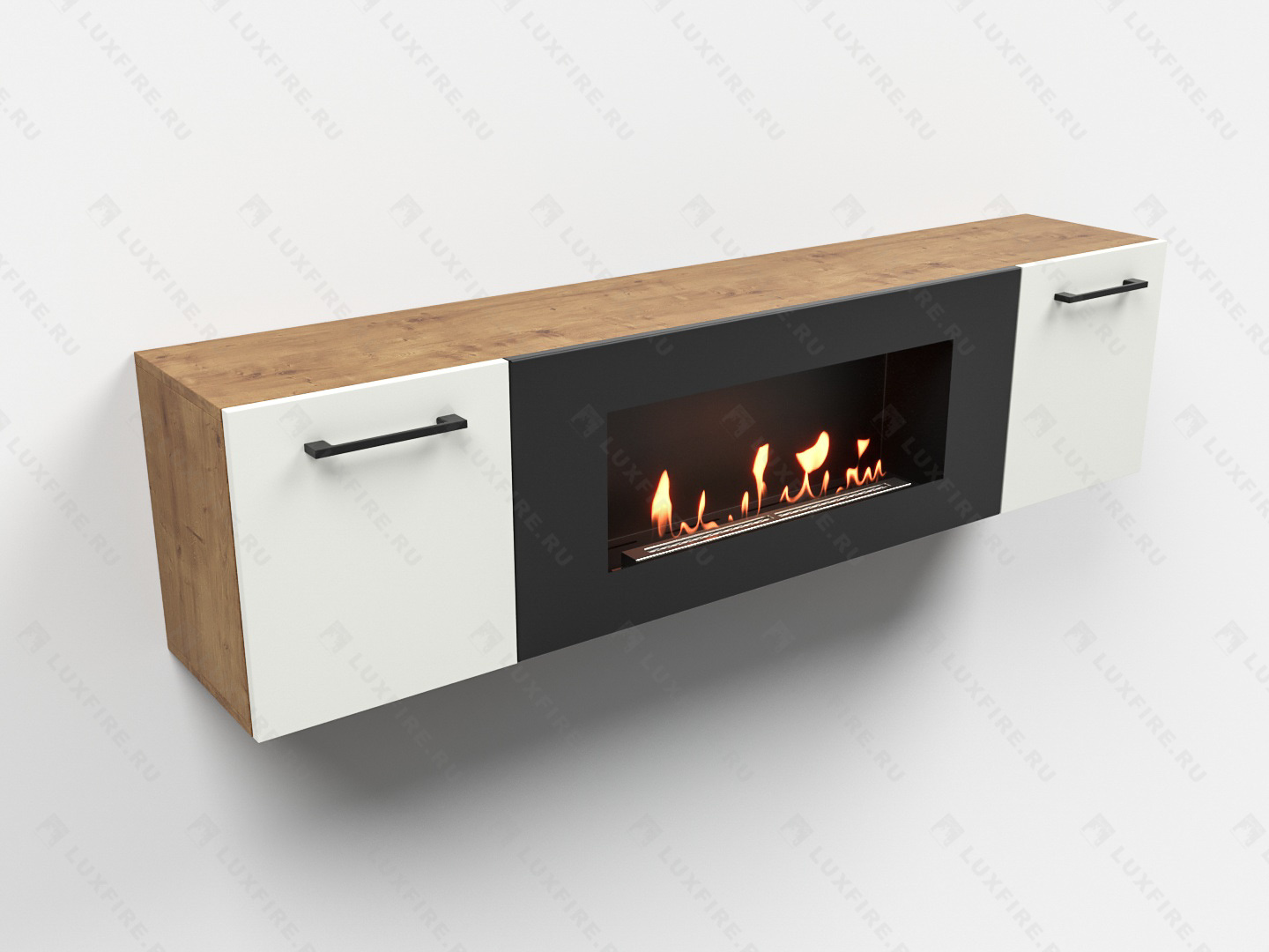 Тумба универсальная Lux Fire "Байкал Р" с ножками 1600, дуб вотан/белый матовый с биокамином 900 по цене 72 954 руб.